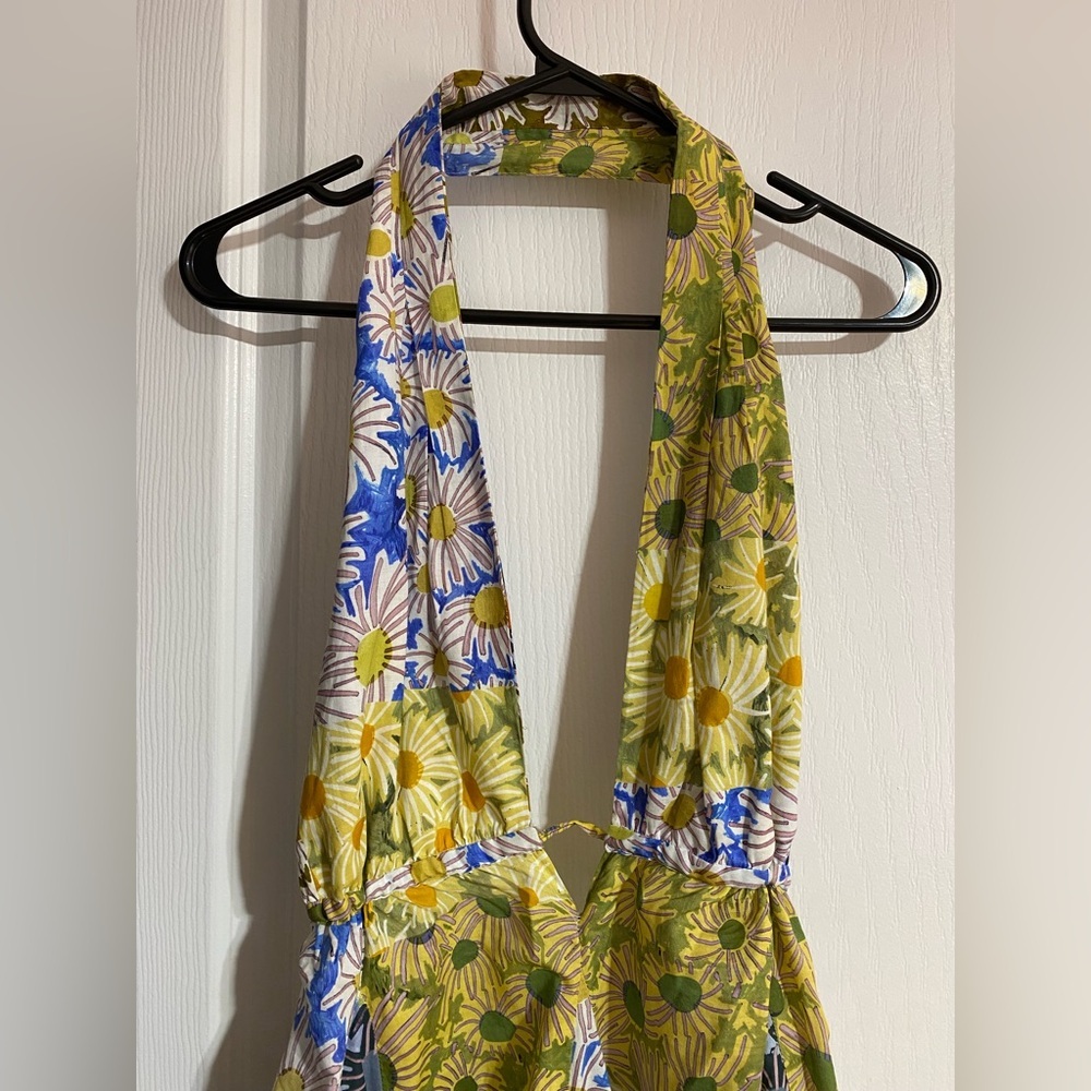 Zara Halter High Low Backless Flowy Floral Beachy Lightweight Mini Dress Size XL - Picture 5 of 13